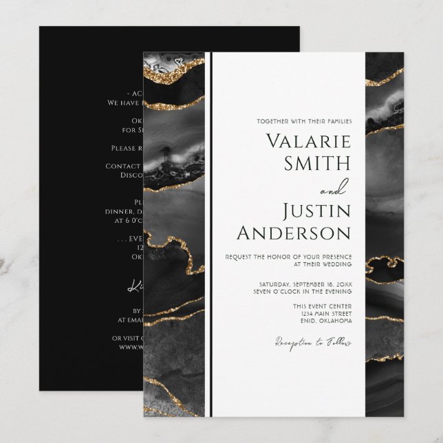 Invitación Elegante Boda de presupuesto del Agate Negro todo  (Anverso / Reverso)