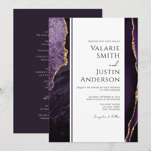 Invitación Elegante Boda de presupuesto morado agado todo en  (Anverso / Reverso)