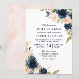 Invitación Elegante boda de primavera de la Marina Rosa y Pro