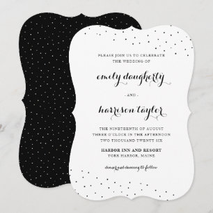 Invitación Elegante Boda de puntos Delicados en blanco y negr