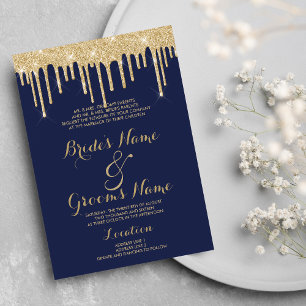 Invitación Elegante Boda de purpurina de oro azul de nave