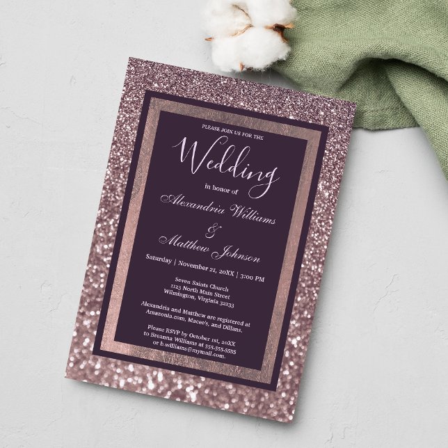 Invitación Elegante Boda de purpurina morado de lavanda oscur (Stylish dark lavender purple glitter Wedding )