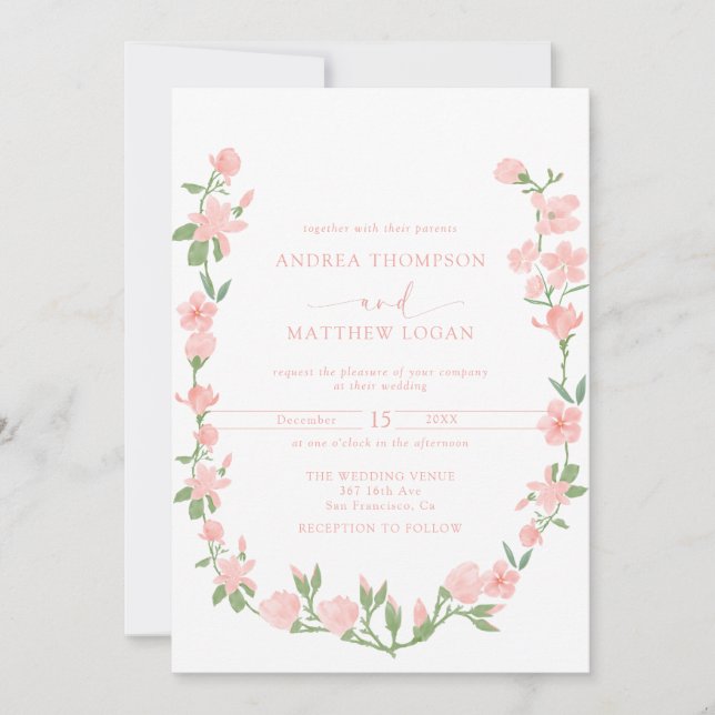 Invitación Elegante Boda de QR Botánico Floral de Peach (Anverso)
