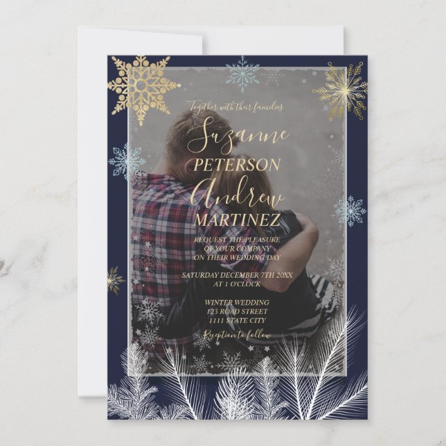 Invitación Elegante Boda de ráfagas de nieve de la Marina Rus (Anverso)