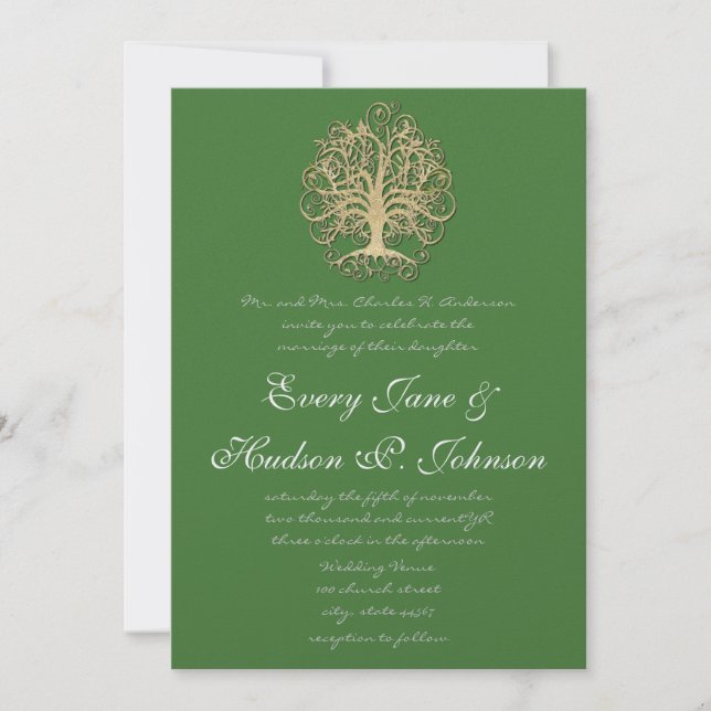 Invitación Elegante Boda de raíces de árbol giratorio dorado (Anverso)