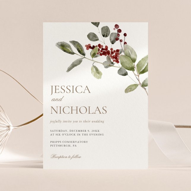 Invitación Elegante Boda de rama de Winter Holly (Subido por el creador)