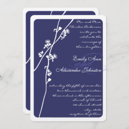 Invitación Elegante Boda de rama floral azul de la Marina