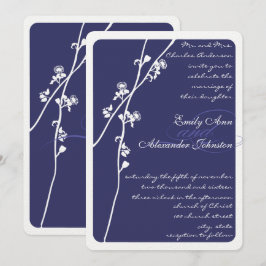 Invitación Elegante Boda de rama floral azul de la Marina