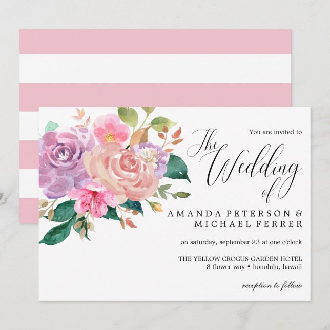 Invitación Elegante Boda de ramo de rosas delicadas (Anverso / Reverso)