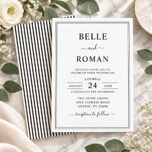 Invitación Elegante boda de raya negra y blanca
