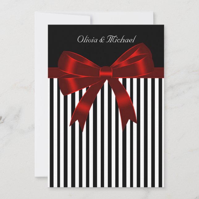 Invitación Elegante boda de raya negra y roja (Anverso)