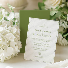Invitación Elegante Boda de rayas clásicas de sabio y beige