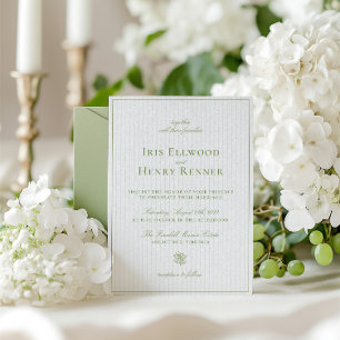 Invitación Elegante Boda de rayas clásicas de sabio y beige