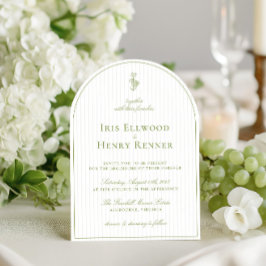 Invitación Elegante Boda de rayas verde y beige arcaico