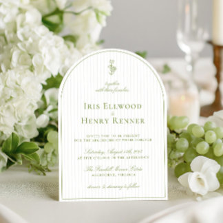 Invitación Elegante Boda de rayas verde y beige arcaico