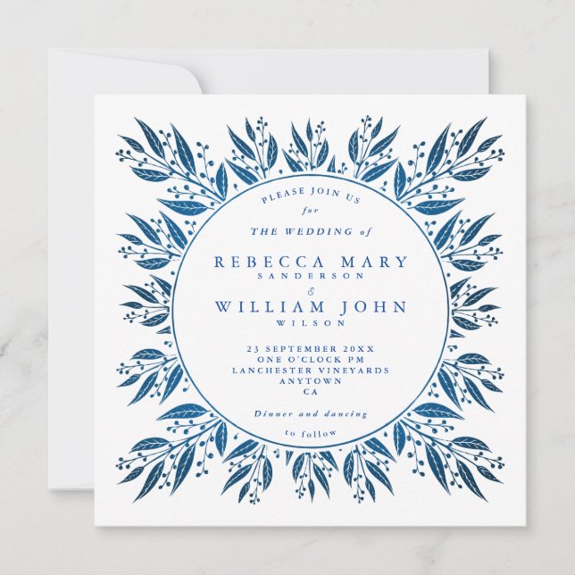 Invitación Elegante Boda de Relieve metalizado azul de la Mar (Anverso)