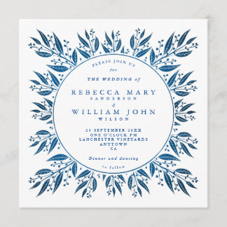 Invitación Elegante Boda de Relieve metalizado azul de la Mar