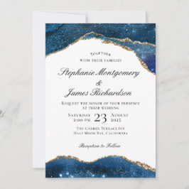 Invitación Elegante Boda de Relieve metalizado dorado azul ag