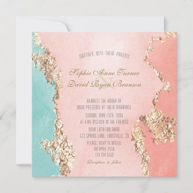 Invitación Elegante Boda de Relieve metalizado dorado de colo (Anverso)