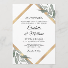 Invitación Elegante Boda de Relieve metalizado dorado de hoja