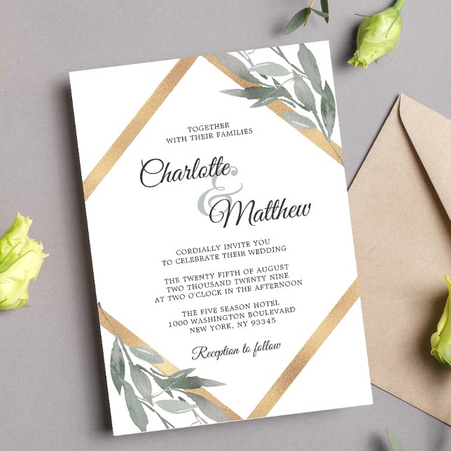 Invitación Elegante Boda de Relieve metalizado dorado de rama (Subido por el creador)