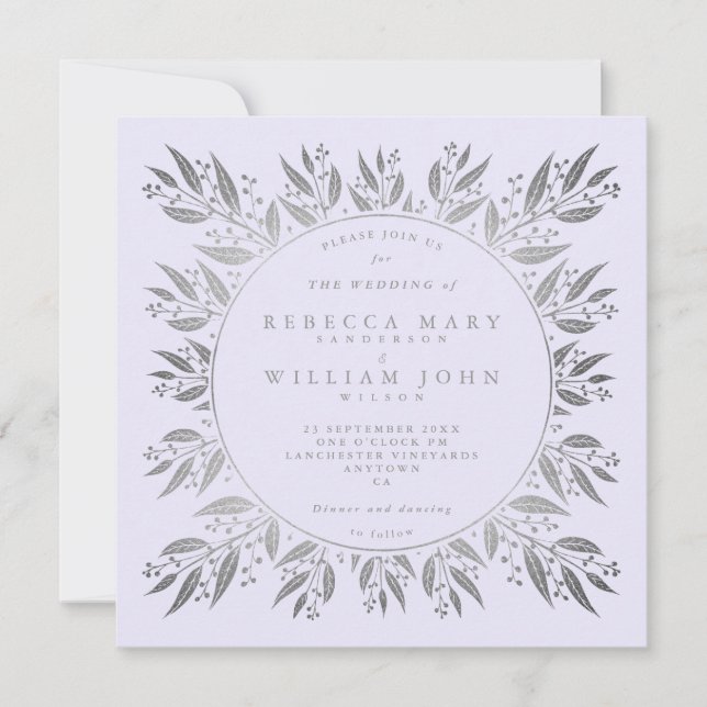 Invitación Elegante Boda de Relieve metalizado fino plateado (Anverso)
