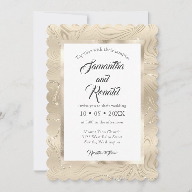 Invitación Elegante Boda de Relieve metalizado Sandy Gold Fau (Anverso)