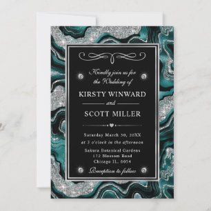 Invitación Elegante Boda de Relieve metalizado Verde azulado 