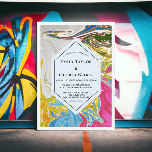 Invitación Elegante Boda De Resumen De Pinturas Mínimas Y Col