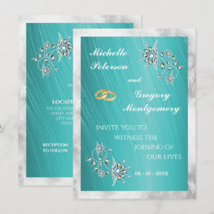 Invitación Elegante Boda de Rhinestone & Mármol Verde Teal