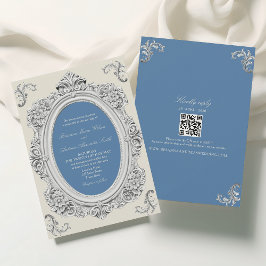 Invitación Elegante Boda de Rococo Azul Dusty