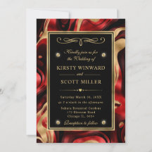 Elegante Boda de Rojo Fundido y Papel de Oro