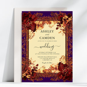 Invitación Elegante Boda de Rojo Purpura Naranja