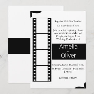 Invitación Elegante Boda de Rollo de Películas en Blanco y Ne