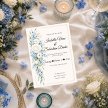 Elegante Boda de Romance Floral Azul Polvoriento