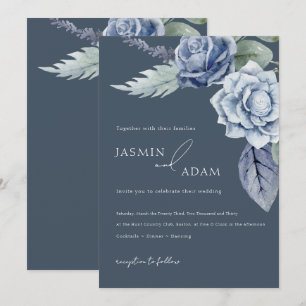 Invitación Elegante Boda de Rosa Azul Pizarra