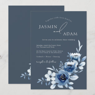 Invitación Elegante Boda de Rosa Azul Pizarra