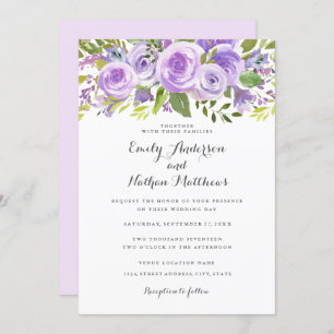 Invitación Elegante Boda de Rosa floral de Lavanda Púrpura