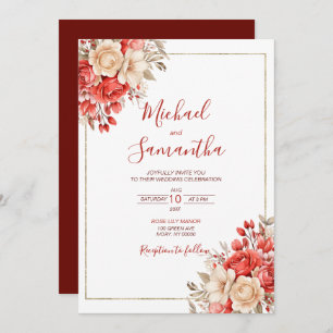 Invitación Elegante Boda de Rosa rojo e marfil