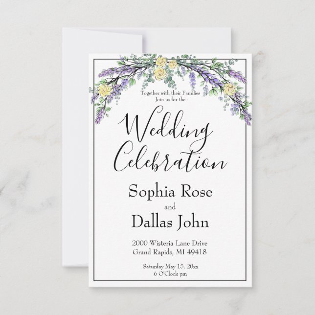 Invitación Elegante Boda de rosas amarillas de moda boho Lave (Anverso)