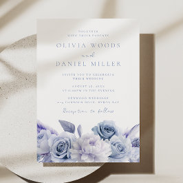 Invitación Elegante Boda de Rosas azul turbio