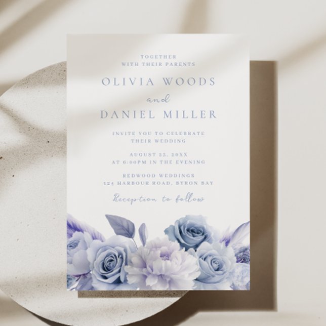 Invitación Elegante Boda de Rosas azul turbio (Subido por el creador)