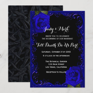 Invitación Elegante Boda de Rosas azules de Gótico