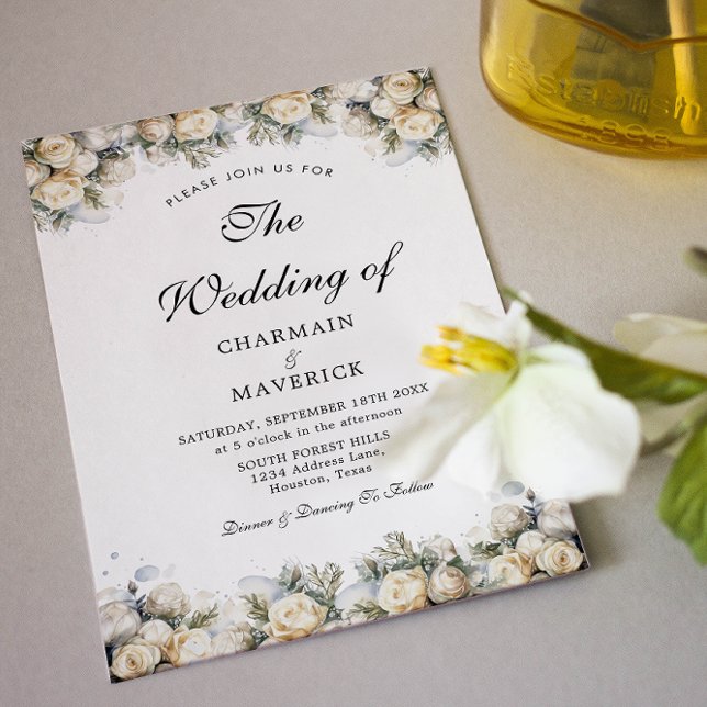Invitación Elegante Boda de rosas blancas (Subido por el creador)
