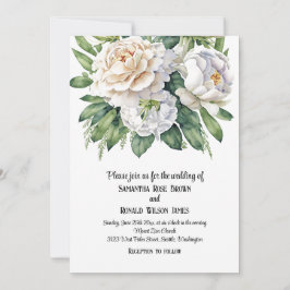 Invitación Elegante Boda de rosas blancas y peones