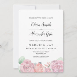 Invitación Elegante boda de rosas de acuarela rosa