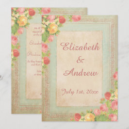 Invitación Elegante Boda de Rosas de época
