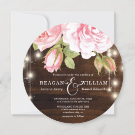 Invitación Elegante Boda de Rosas de Madera Rústica