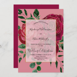 Invitación Elegante Boda de Rosas de oro rosa rojo Glam Vinta