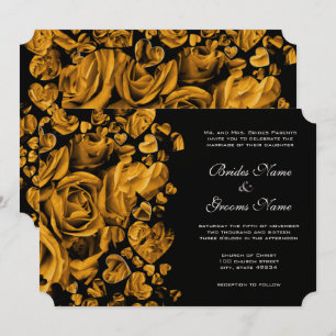 Invitación Elegante Boda de Rosas del corazón del oro